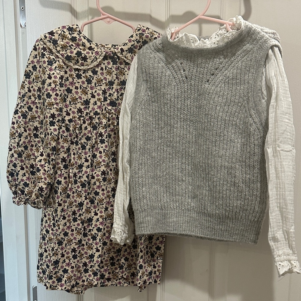 Floral Dress and Gray Sweater Vest Set